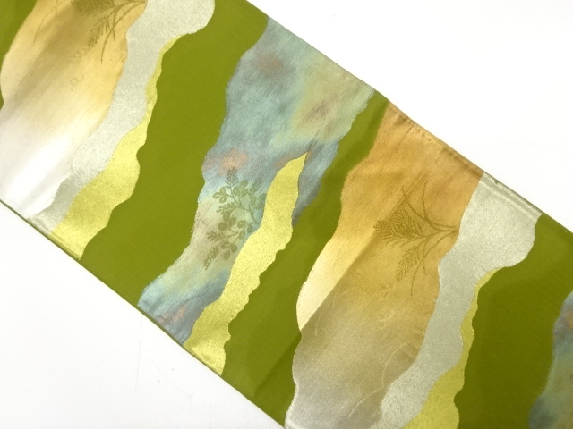 アンティーク　道長取りに草葉模様織り出し袋帯（材料）